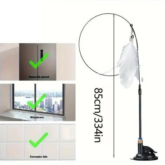 ๐ฑ Cat Teaser Wand Toy - Interactive Feather & Bell on Suction Cup