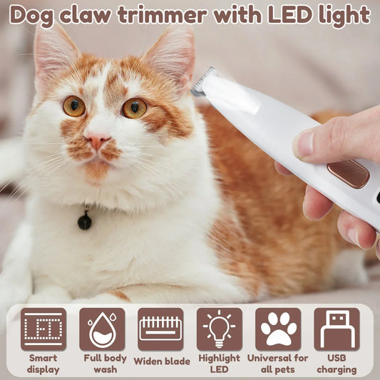 โ๏ธ Dog Paw Trimmer with LED Light - Waterproof Pet Hair Clipper