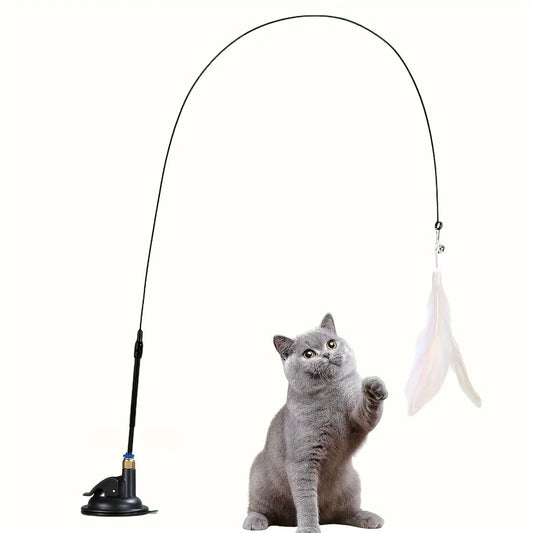 🐱 Cat Teaser Wand Toy - Interactive Feather & Bell on Suction Cup